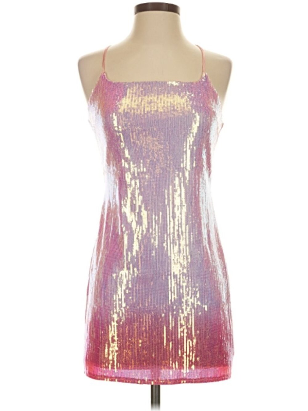 Storia Pink Iridescent Sequin Mini Party Dress Open Back Size S